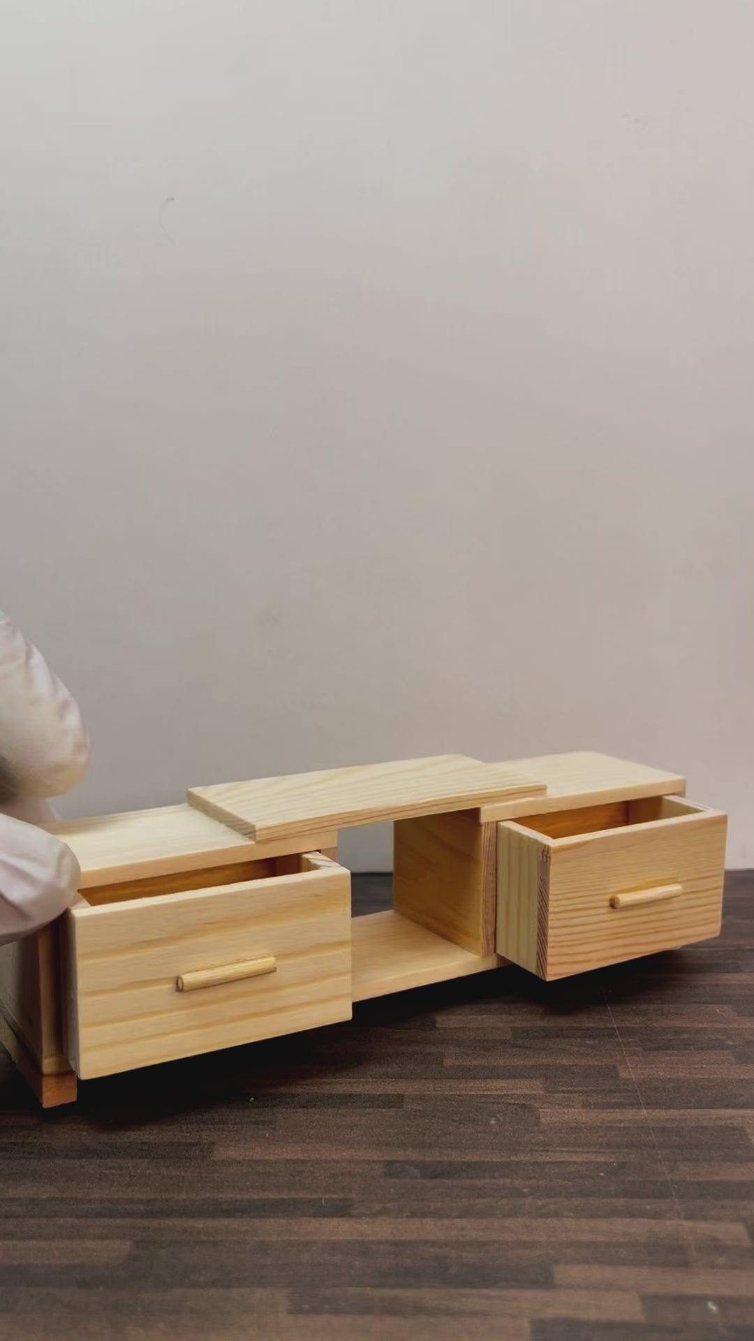 1:12 Scale Dollhouse Natural wood TV stand with Functional drawers