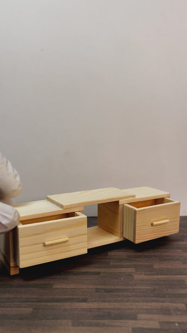 1:12 Scale Dollhouse Natural wood TV stand with Functional drawers