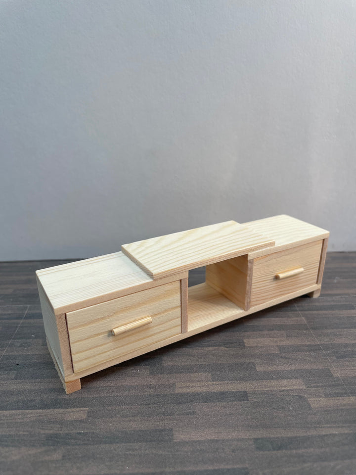 1:12 Scale Dollhouse Natural wood TV stand with Functional drawers