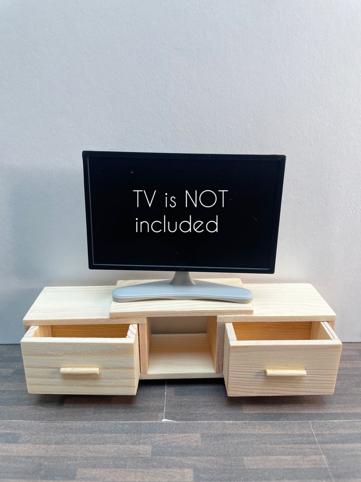 1:12 Scale Dollhouse Natural wood TV stand with Functional drawers