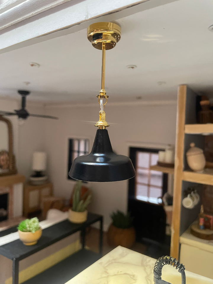 1:12 Dollhouse Farmhouse Battery Operated Lamp, Modern Funnel Light