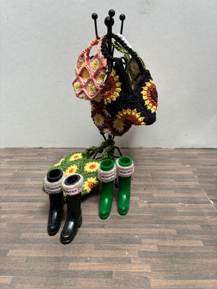Dollhouse Miniature Crochet Bags or Nunter boots