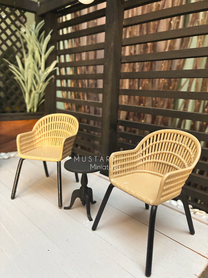 1:12 Scale Dollhouse Black Tan Patio Set with throw