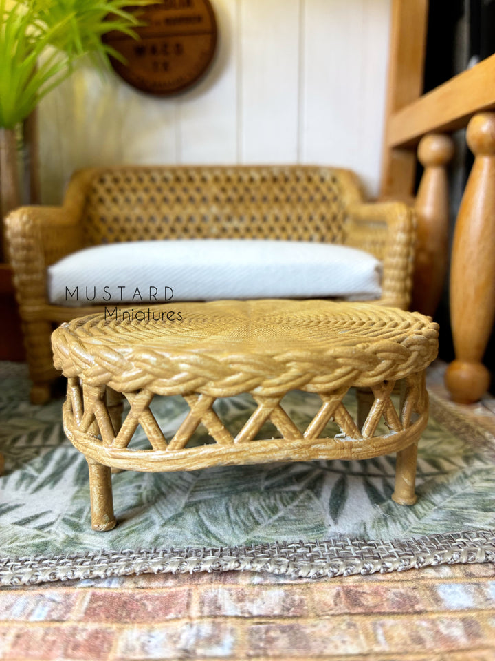 1:12 Scale Dollhouse 3D Wicker Patio Furniture or Tables, Brown Beige