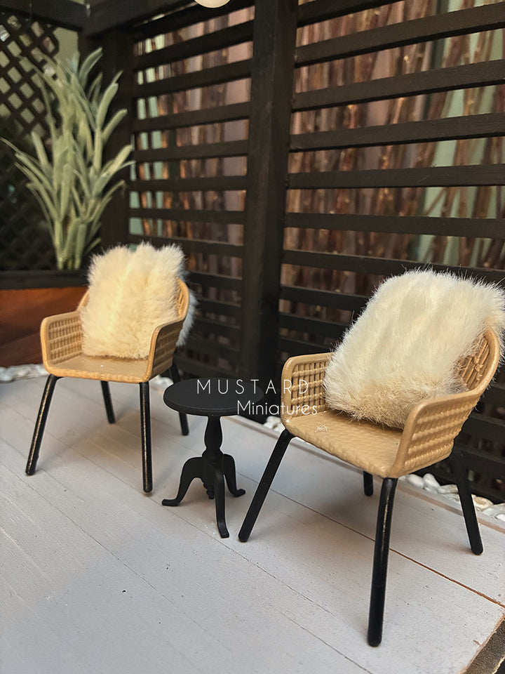 1:12 Scale Dollhouse Black Tan Patio Set with throw
