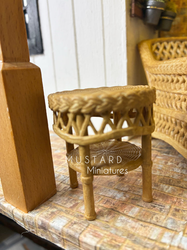 1:12 Scale Dollhouse 3D Wicker Patio Furniture or Tables, Brown Beige