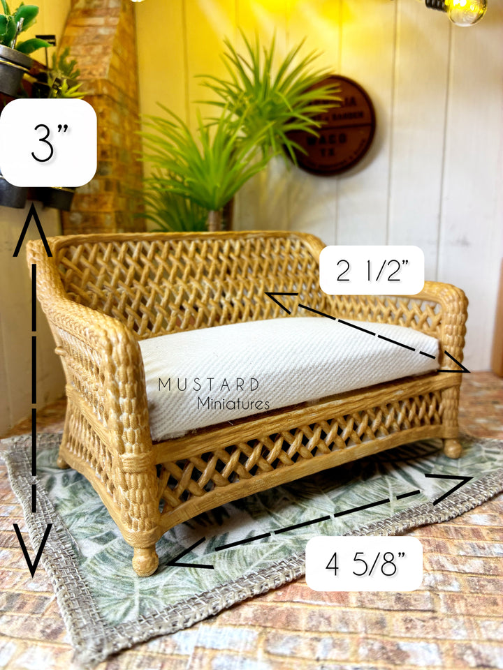 1:12 Scale Dollhouse 3D Wicker Patio Furniture or Tables, Brown Beige
