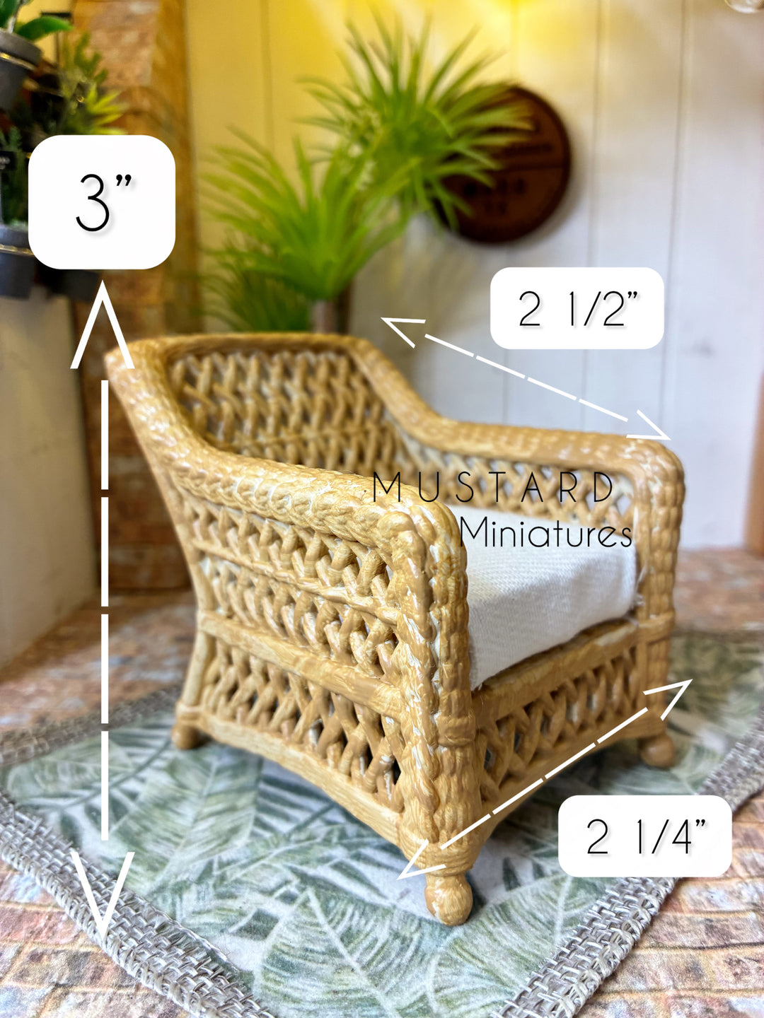 1:12 Scale Dollhouse 3D Wicker Patio Furniture or Tables, Brown Beige