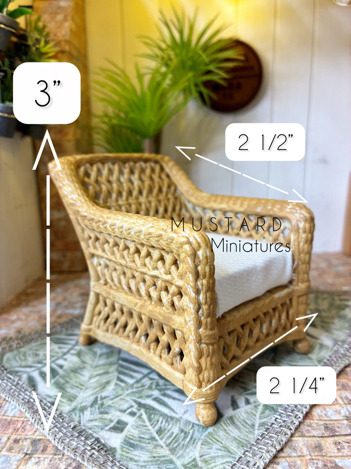 1:12 Scale Dollhouse 3D Wicker Patio Furniture or Tables, Brown Beige