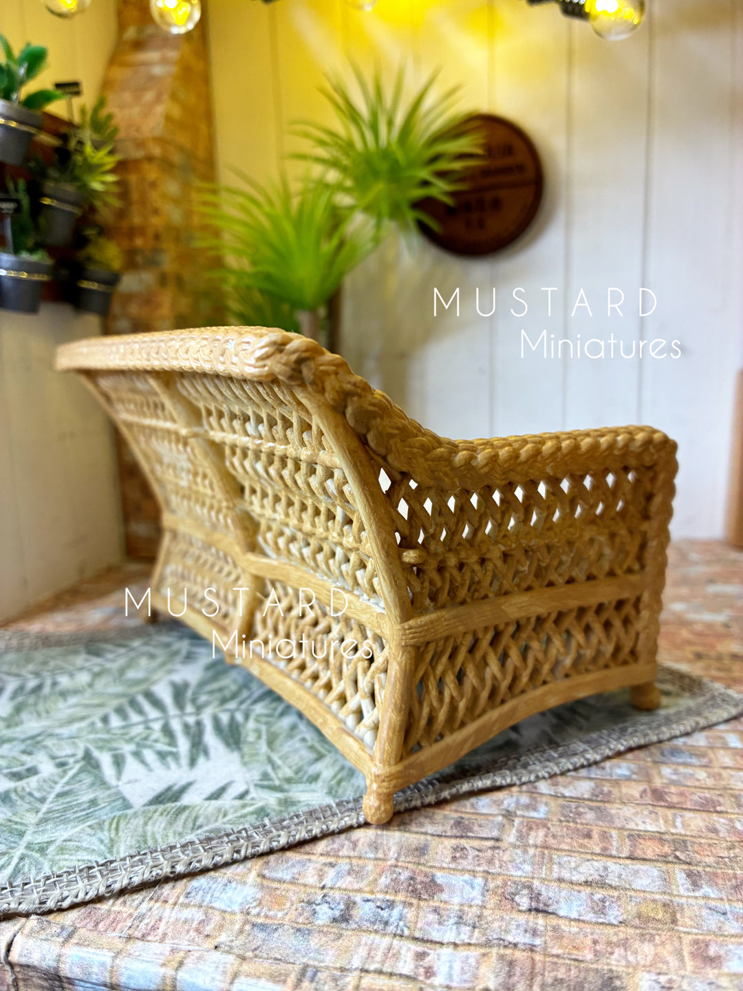 1:12 Scale Dollhouse 3D Wicker Patio Furniture or Tables, Brown Beige