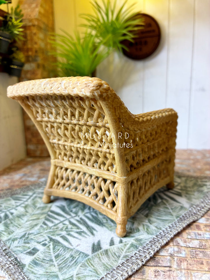 1:12 Scale Dollhouse 3D Wicker Patio Furniture or Tables, Brown Beige