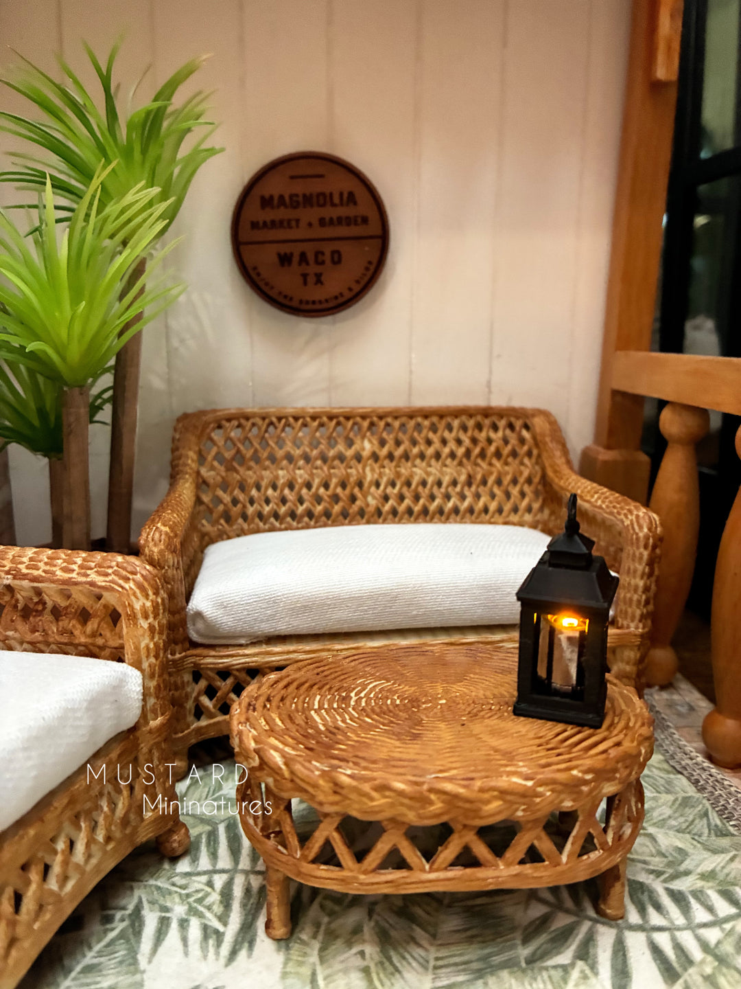 1:12 Scale Dollhouse 3D Wicker Patio Furniture or Tables, Brown Beige