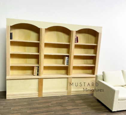 1:12 Scale Dollhouse Cabinet Bookshelf, Bookcase, Wooden Display shelf, Natural Wood