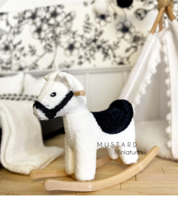 Miniature Dollhouse Rocking Horse, Plush Toy, 1:12 Scale