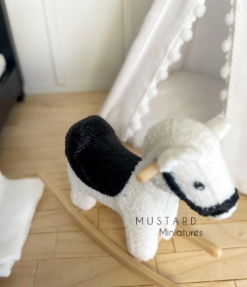 Miniature Dollhouse Rocking Horse, Plush Toy, 1:12 Scale