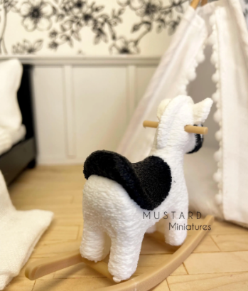 Miniature Dollhouse Rocking Horse, Plush Toy, 1:12 Scale