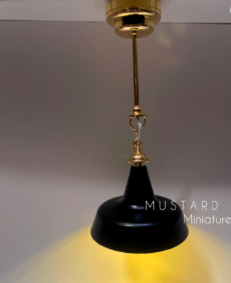 1:12 Dollhouse Farmhouse Battery Operated Lamp, Modern Funnel Light