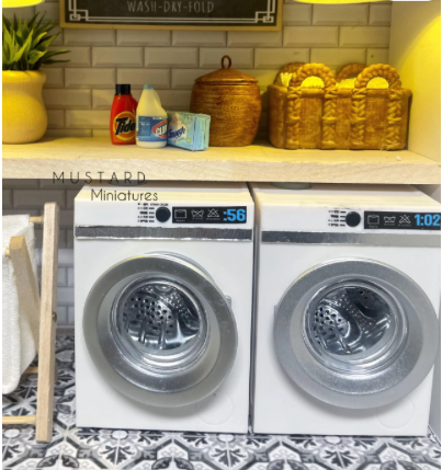 Dollhouse Working Laundry Washer and Dryer, Miniature Working Washing Machine