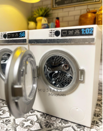 Dollhouse Working Laundry Washer and Dryer, Miniature Working Washing Machine