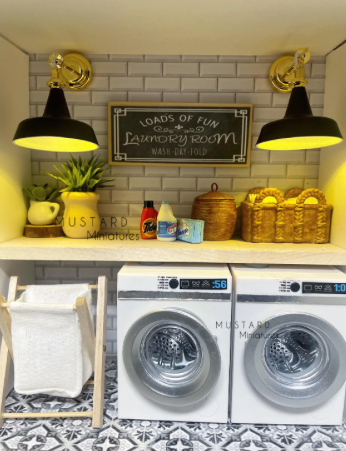 Dollhouse Working Laundry Washer and Dryer, Miniature Working Washing Machine