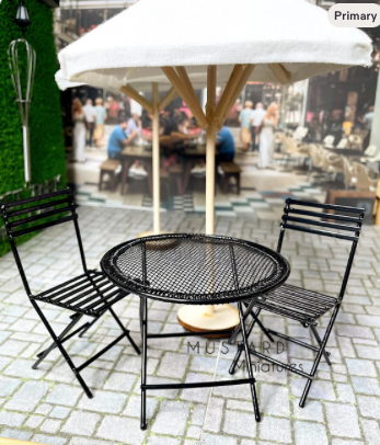 1:12 Scale Dollhouse Black Metal Patio Set, Miniature Table and Chairs