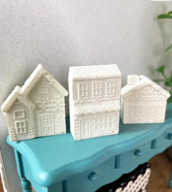 Miniature Christmas Village Houses, Glitter Snow Roof, Dollhouse Decor