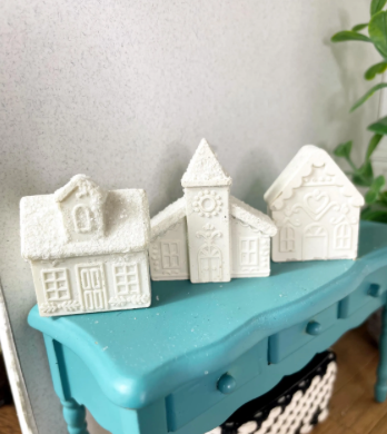 Miniature Christmas Village Houses, Glitter Snow Roof, Dollhouse Decor