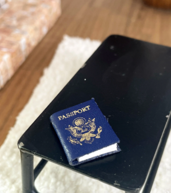 Dollhouse Miniature Passport: Blue Leather Dollhouse Decor