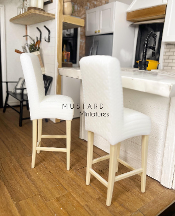 Dollhouse Braided High Barstool, Modern Miniatures, White Tan