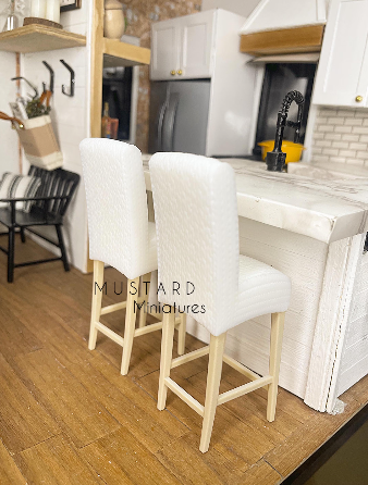 Dollhouse Braided High Barstool, Modern Miniatures, White Tan