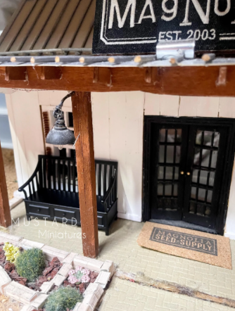 Dollhouse Miniature Black Bench, Farmhouse Bench with drawers, 1:24 Scale