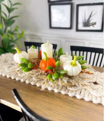 Fall Dollhouse Table Centerpiece with Lights, Miniature Thanksgiving Decor