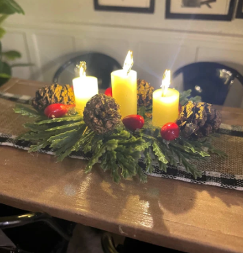Dollhouse Christmas Table Centerpiece with Lights, Miniature Candles