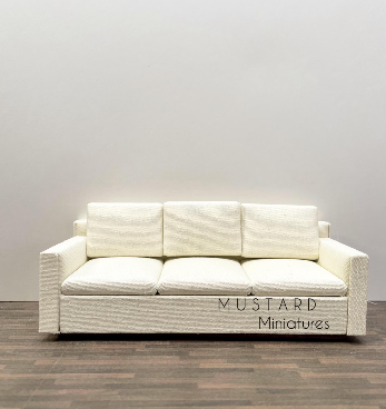 Miniature Beige Sofa, Modern Dollhouse Couch 1:12 Scale