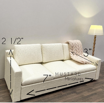 Miniature Beige Sofa, Modern Dollhouse Couch 1:12 Scale