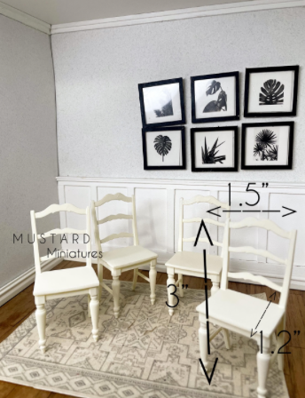 Dollhouse Farmhouse Dining Table with Cream Chairs 1:12 Scale