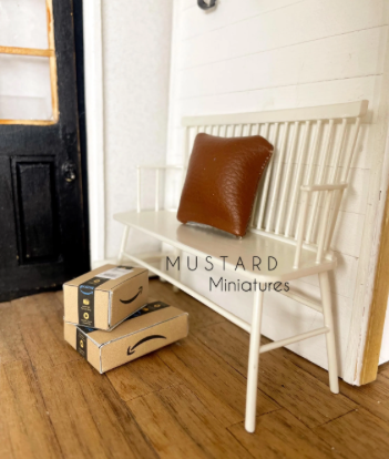 Dollhouse Miniature Off White Bench, Modern Miniatures, 1:12 Scale