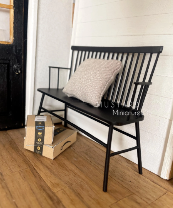 Dollhouse Miniature Black Bench, Modern Miniatures, 1:12 Scale
