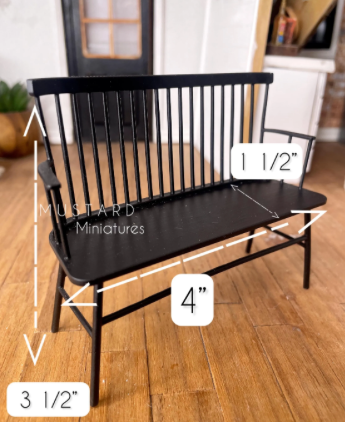 Dollhouse Miniature Black Bench, Modern Miniatures, 1:12 Scale
