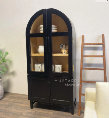 Black Dollhouse Display Cabinet, Miniature Storage 1:12 Scale