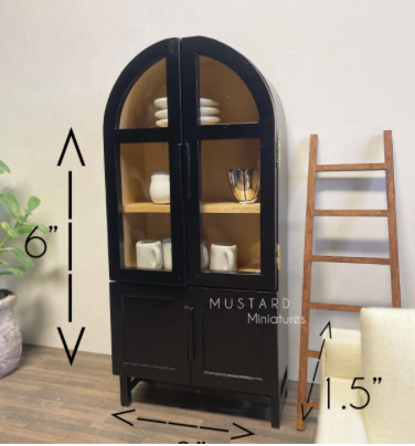 Black Dollhouse Display Cabinet, Miniature Storage 1:12 Scale