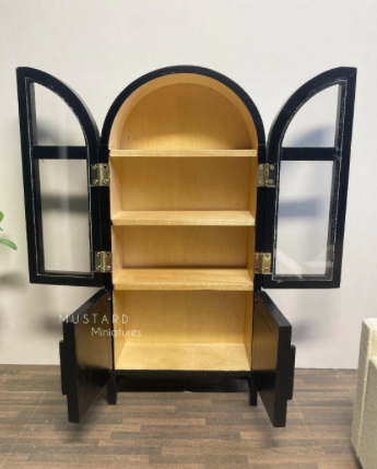 Black Dollhouse Display Cabinet, Miniature Storage 1:12 Scale