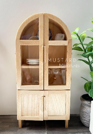 Dollhouse Display Cabinet, Natural Wood Miniature Storage, 1:12 Scale