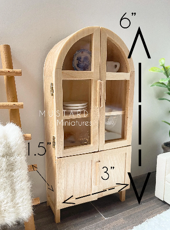 Dollhouse Display Cabinet, Natural Wood Miniature Storage, 1:12 Scale