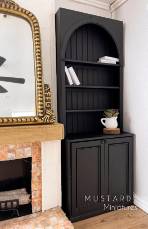 Black Tall Dollhouse Bookcase, Miniature Storage, Miniature Cabinet 1:12 Scale