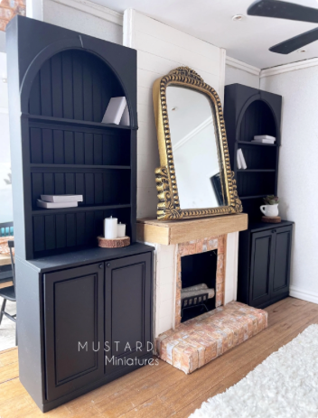 Black Tall Dollhouse Bookcase, Miniature Storage, Miniature Cabinet 1:12 Scale
