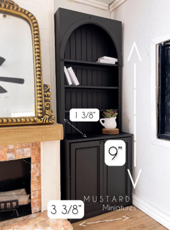Black Tall Dollhouse Bookcase, Miniature Storage, Miniature Cabinet 1:12 Scale