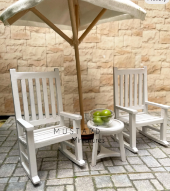 Dollhouse White Patio Rocking Chair set Furniture, Pillows included 1:12 Scale
