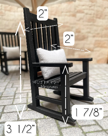 1:12 Scale Dollhouse Black Patio Rocking Chair set Furniture, Pillows included
