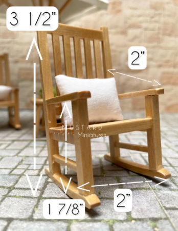 Dollhouse Patio Rocking Chair set Furniture, Pillows included 1:12 Scale. Natural Wood